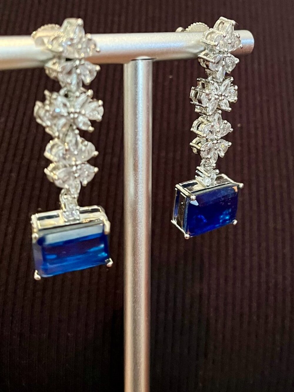 Faux Sapphire Cubic Zirconia Earrings